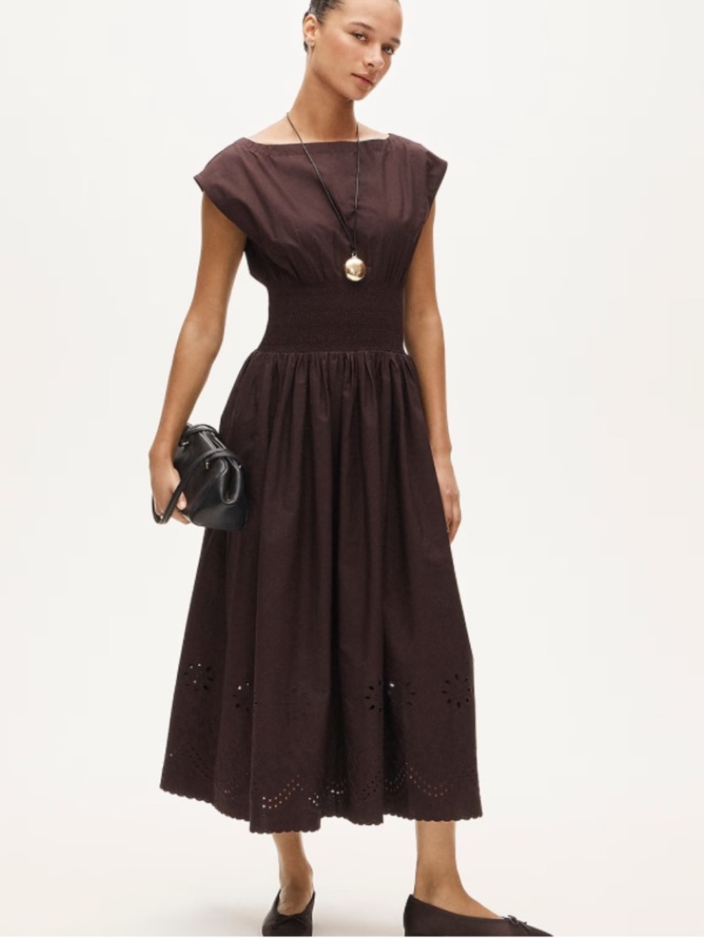 New J. Crew Smocked Eyelet-Hem Dress Cotton Poplin Small Chocolate Berry Cs937